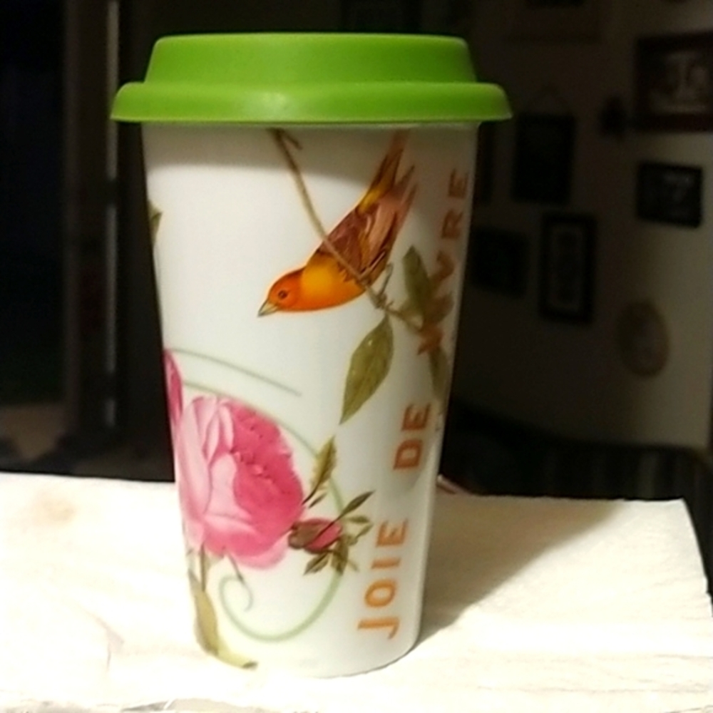 Beautifully Handpainted Rose and Bird Refillable China Mug